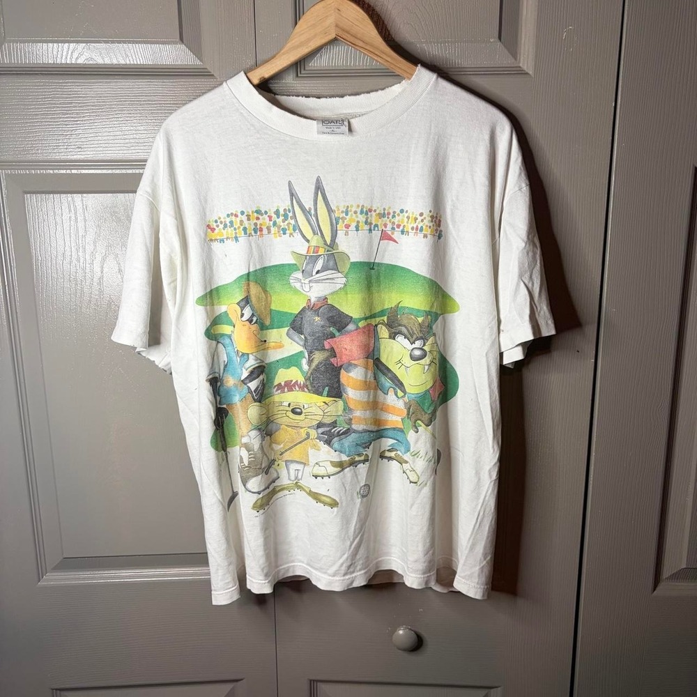 Vintage Looney Tunes Golf Shirt Bugs Bunny Wild Oats 90s Single Stitch White XL